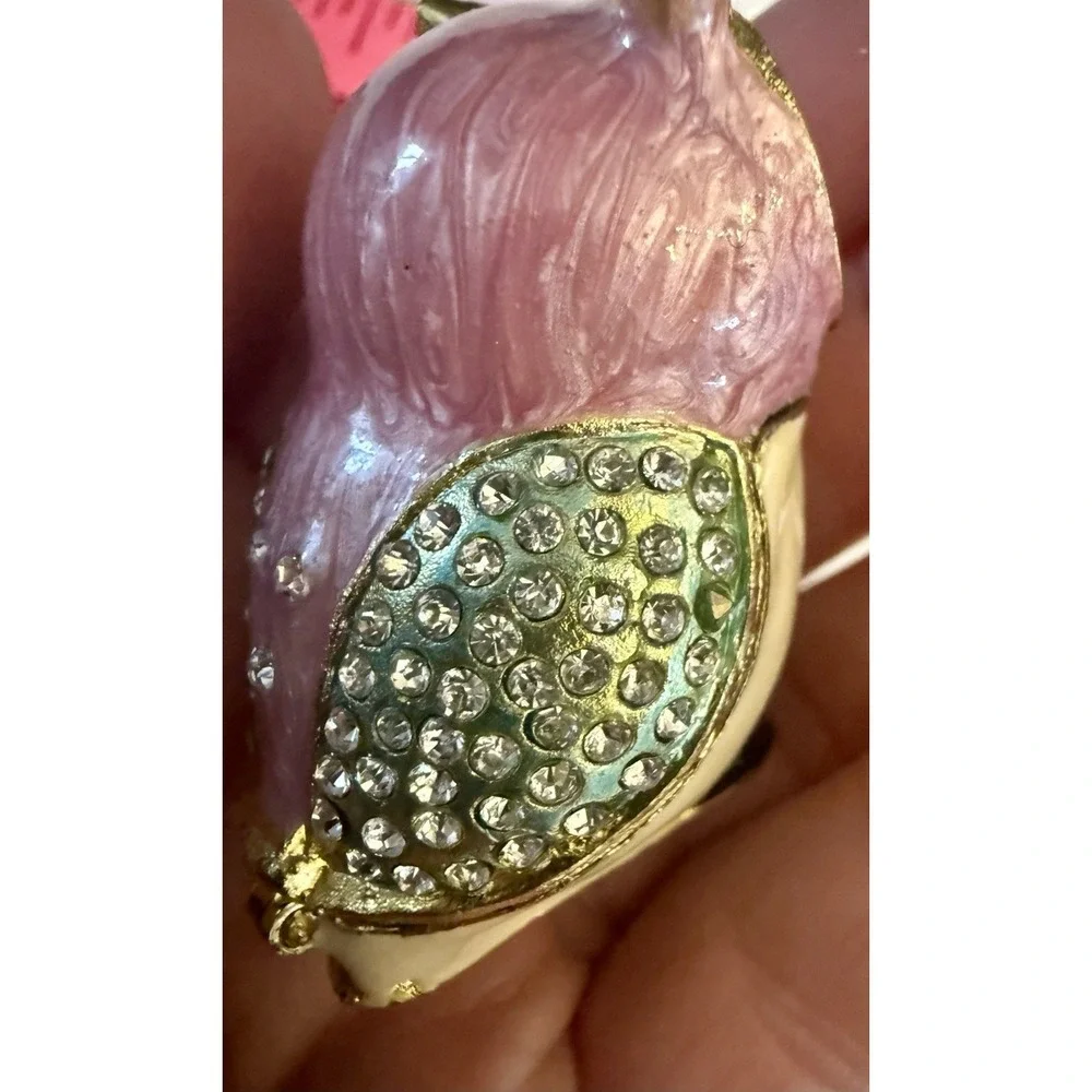 Enameled Owl Trinket Box W Rhinestones‎ And Magnetic Clasp